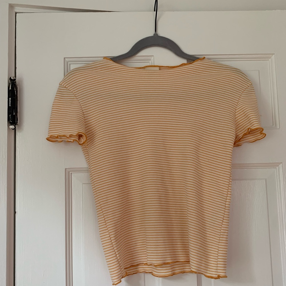 White and Yellow Striped Tee with Ruffled Edges, Zara Kids, EU Size 9